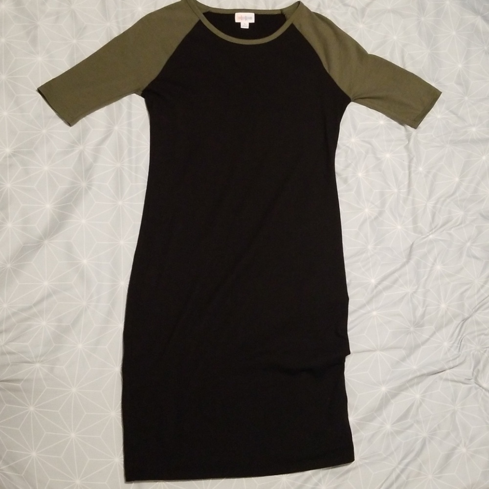 Lularoe Julia Dress Black and Olive Baseball Style